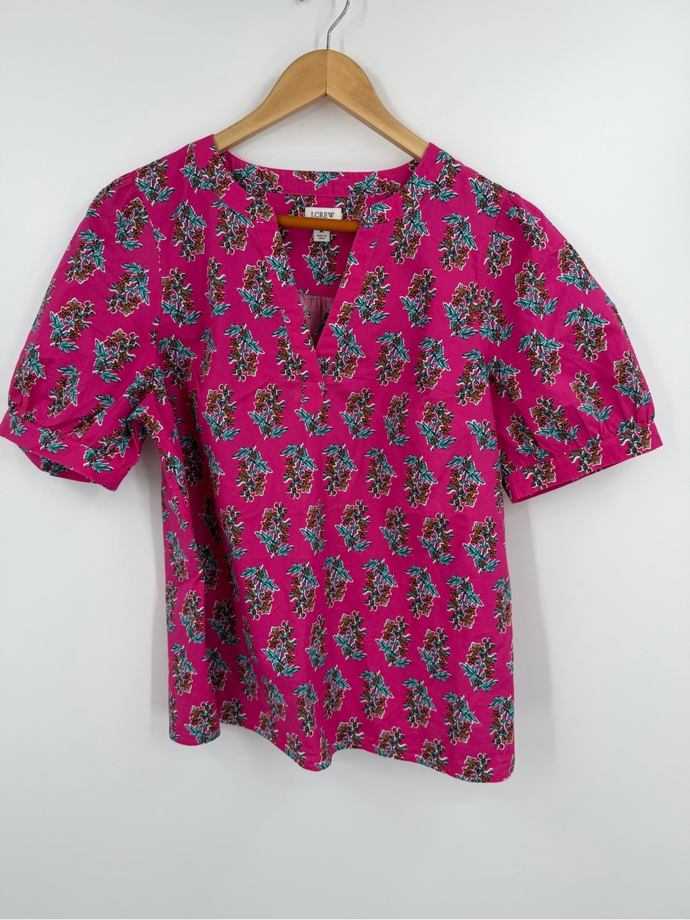 J.Crew Pink Floral Popover Top